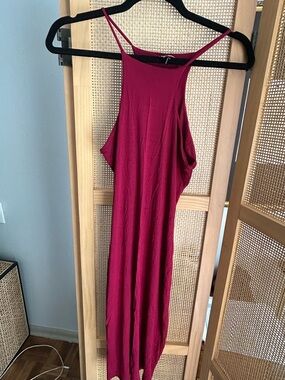 Windsor Fuchsia High-Neck Midi Dress with Slim Straps